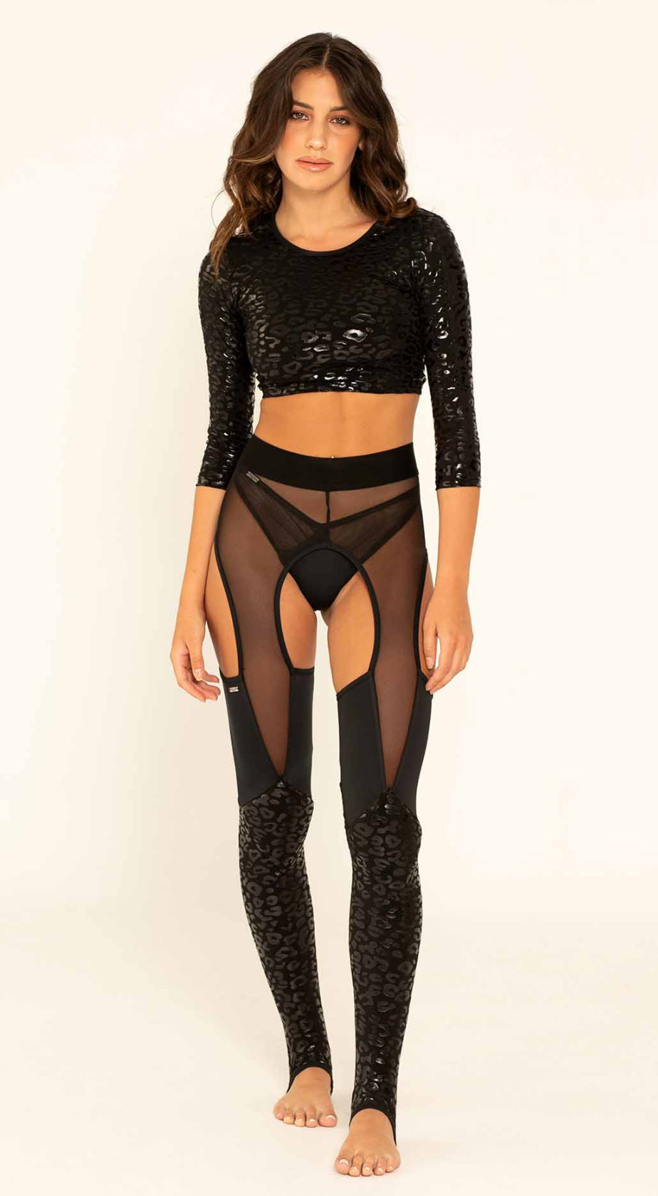 PARADISE CHICK - Klebrige Superhelden-Leoparden-Leggings „Strumpfband“