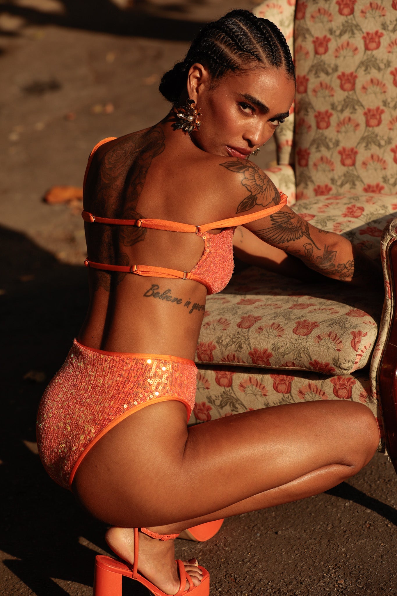Rolling - Vento Orange Sequin Top