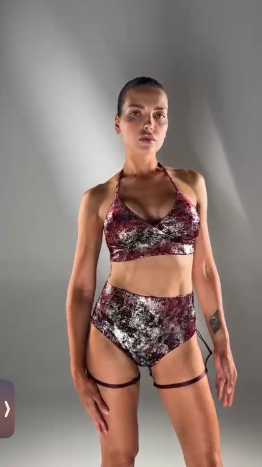 Polerina- Top Bikini Velvet wine Silver
